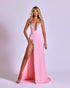 Pale Pink Strapless Plunge Gown with Crystal Embellishments and High Slit