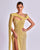Sleeveless Yellow Lace Mermaid Gown with Cape, U-Neckline, and Deep Slit