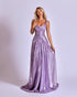 Iridescent Lavender Pleated Evening Gown with Plunging V-Neckline