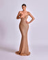 Sleeveless Gold Sequin Mermaid Gown with Deep Plunge Neckline
