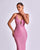 Pink Sequin Mermaid Gown with Halter Neckline and Cut-Out Bodice