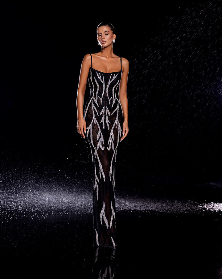 Elegant Black Gown with Silver Embellished Corset and Skirt Nicol Sposa