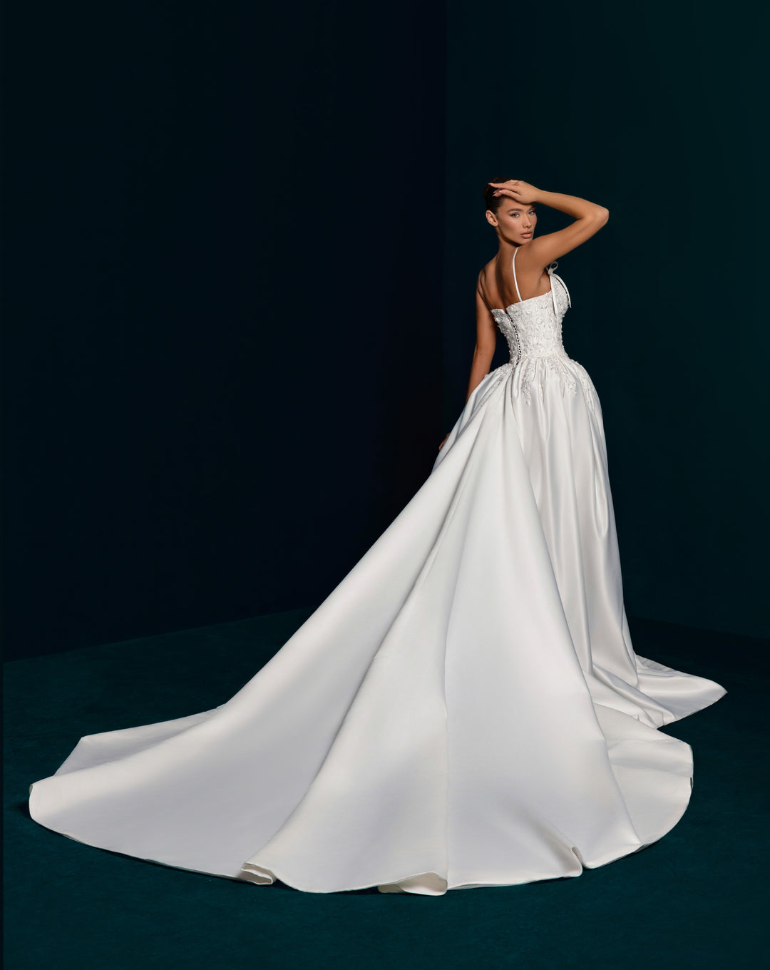 White Satin Ball Gown Wedding Dress - Beaded Corset & Overskirt Detail Nicol Sposa