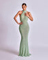 Sleeveless Mint Green Maxi Dress with Unique Neckline
