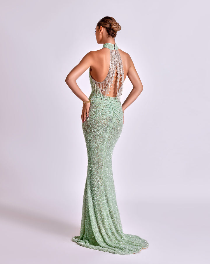 Sleeveless Mint Green Maxi Dress with Unique Neckline