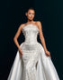 White Beaded Mermaid Gown with Detachable Satin Overskirt - Strapless Bridal Dress
