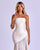 Ivory Strapless Satin Ruched Gown with Flowing Silk Chiffon Train Nicol Sposa