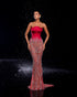 Regal Red Satin and Crystal-Embellished Corset Gown