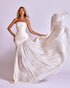 Ivory Strapless Satin Ruched Gown with Flowing Silk Chiffon Train