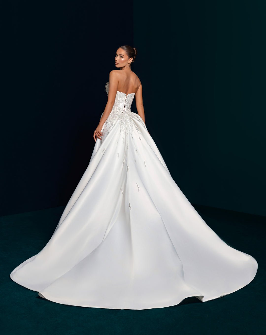 White Beaded Mermaid Gown with Detachable Satin Overskirt - Strapless Bridal Dress Nicol Sposa