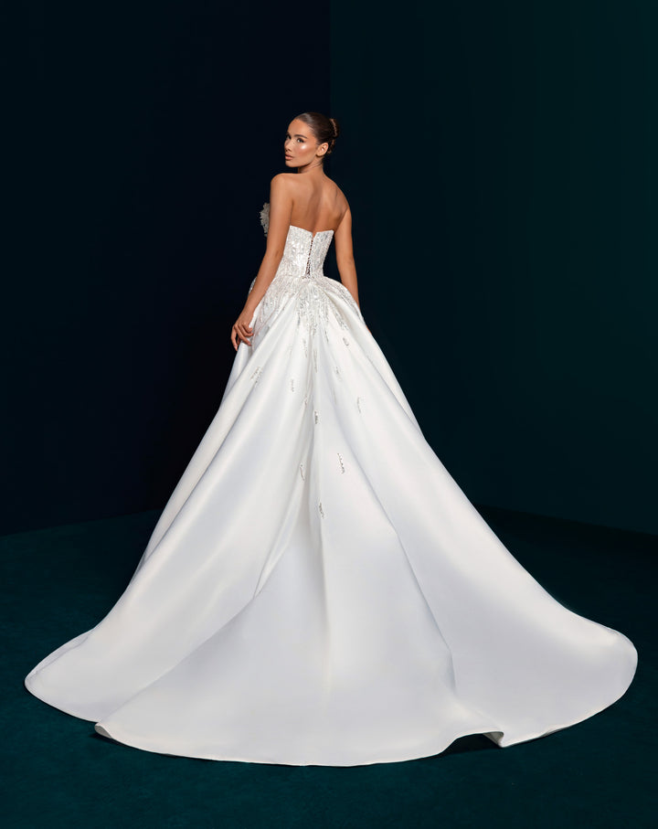 White Beaded Mermaid Gown with Detachable Satin Overskirt - Strapless Bridal Dress Nicol Sposa