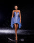 Playful Blue Mini-Dress with Sweetheart Neckline and Dramatic Draping