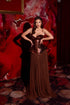 Bronze Sequin Peplum Corset Gown - Strapless Sweetheart Pleated Evening Dress