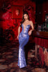 Periwinkle Blue Crystal Beaded Formal Gown - Plunge Neckline Sequin Mermaid Dress