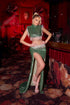 Sage Green Sequin Two-Piece Formal Set - Fringe Crop Top and High Slit Skirt