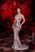 Silver Sequin One-Shoulder Formal Gown - Cutout Illusion Mermaid Dress