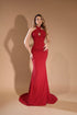 Red Halter Neck Mermaid Gown - Twist Front Formal Evening Dress