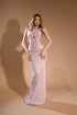 Dusty Rose Sequin Halter Mermaid Gown - Keyhole Cutout Formal Dress
