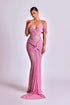 Sleeveless Long Pink Maxi Dress with Sweetheart Neckline and One-Shoulder Strap
