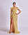 Sleeveless Yellow Lace Mermaid Gown with Cape, U-Neckline, and Deep Slit
