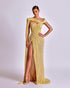 Sleeveless Yellow Lace Mermaid Gown with Cape, U-Neckline, and Deep Slit